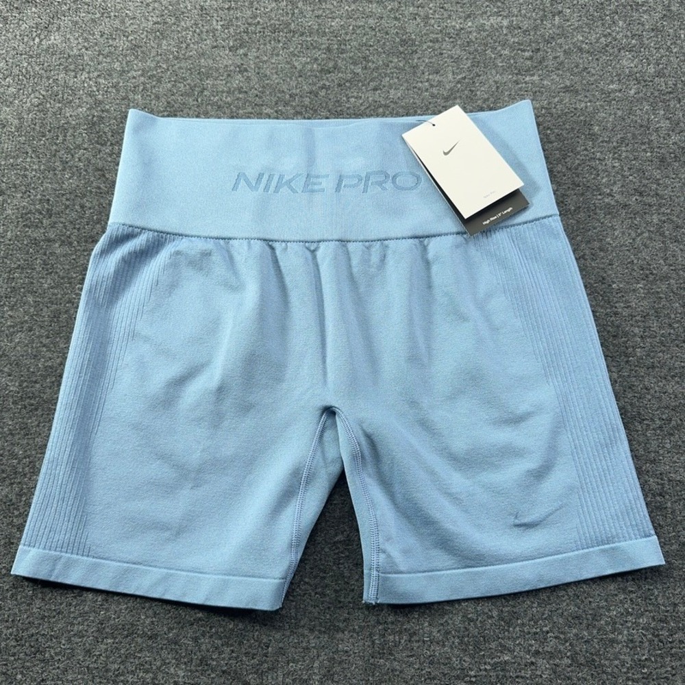 Nike Pro Womens Dri-FIT High Rise 5" Seamless Training Shorts Blue Large NWT